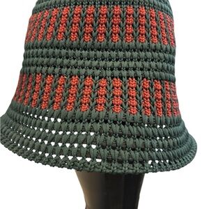 Green and Red Crochet Bucket Hat
